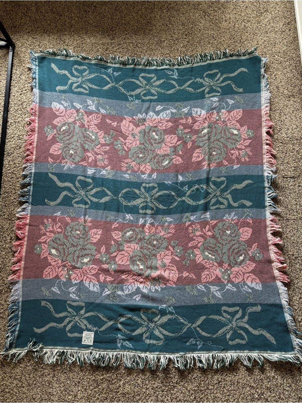 Floral Woven Throw Blanket in Teal and Dusty Rose